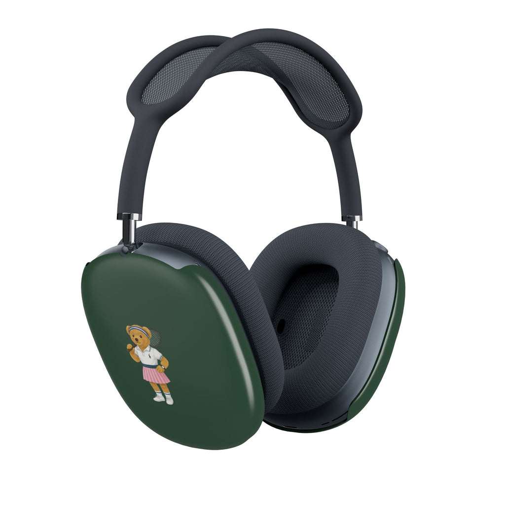 AirPods Max headphone with green case covers and teddy bear girl artwork