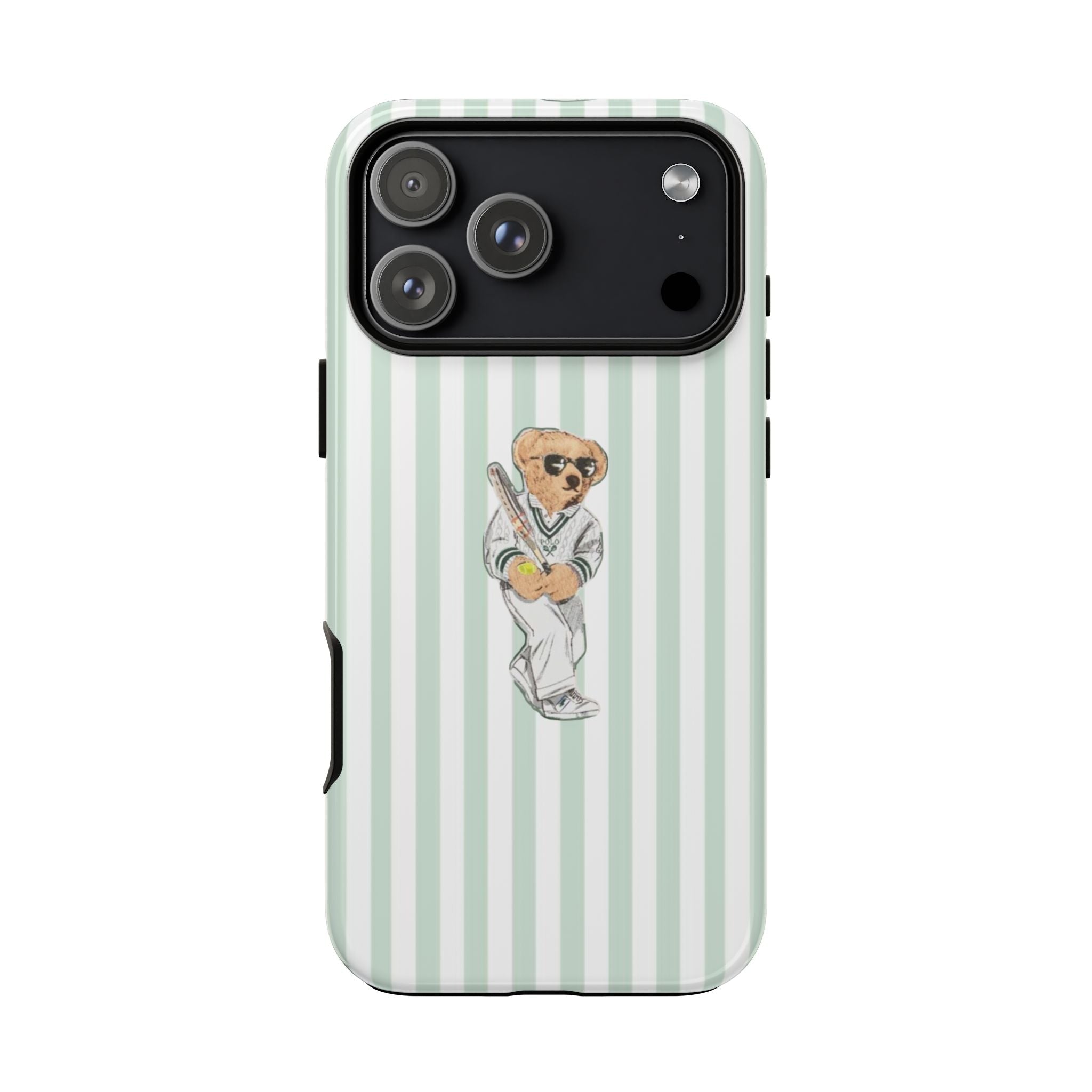GREEN STRIPES RL TENNIS CLUB TEDDY BEAR PHONE CASE iPhone 15 PRO MAX / WITHOUT MAGSAFE / MATTE GREEN STRIPES RL TENNIS CLUB TEDDY BEAR PHONE CASE iPhone 15 PRO MAX / WITHOUT MAGSAFE / MATTE