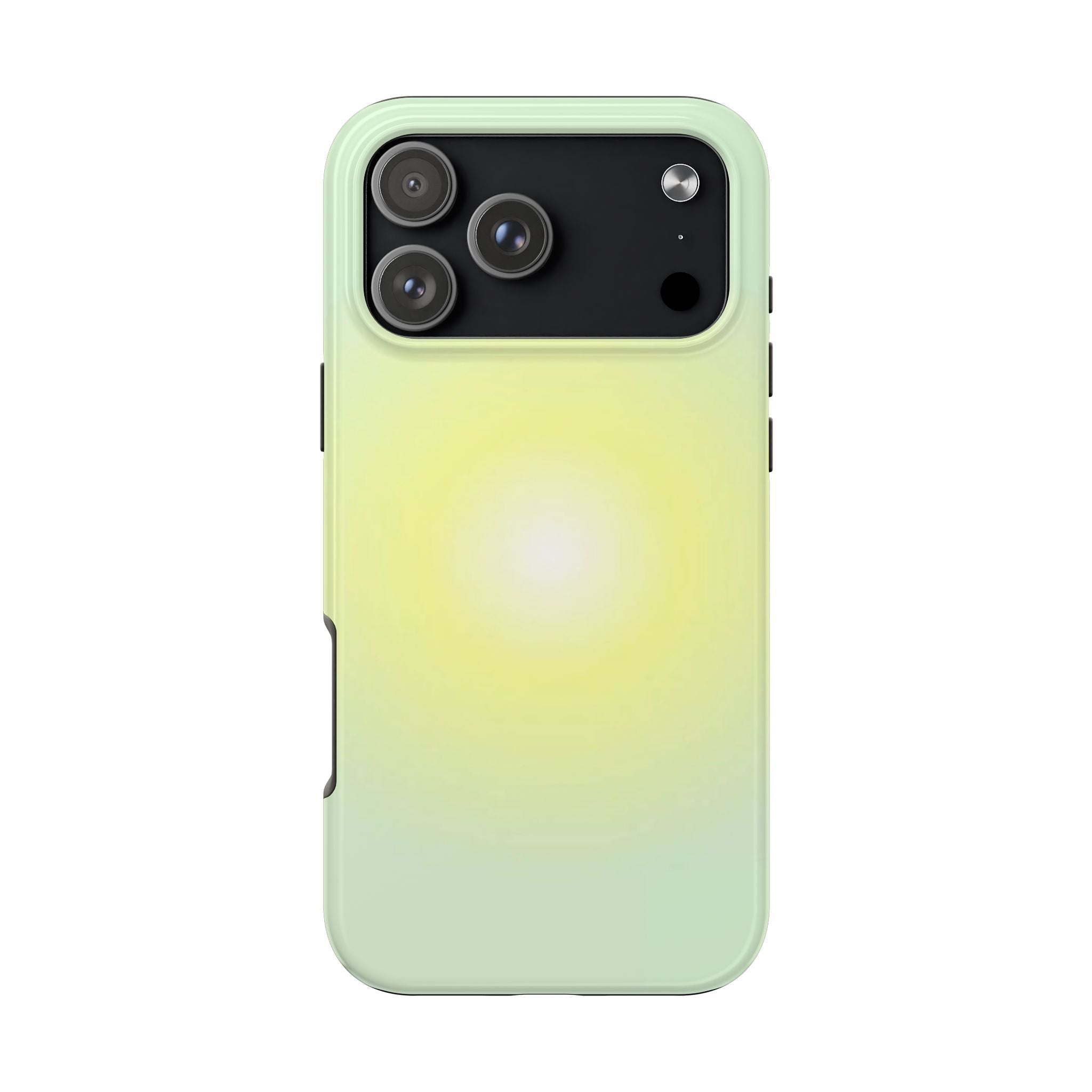 Green-yellow aura phone case with mint frame and dual-tone camera back
