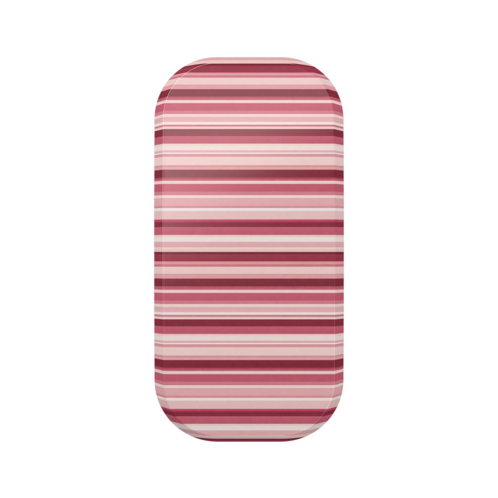 Blush pink striped phone grip strap with rounded ends