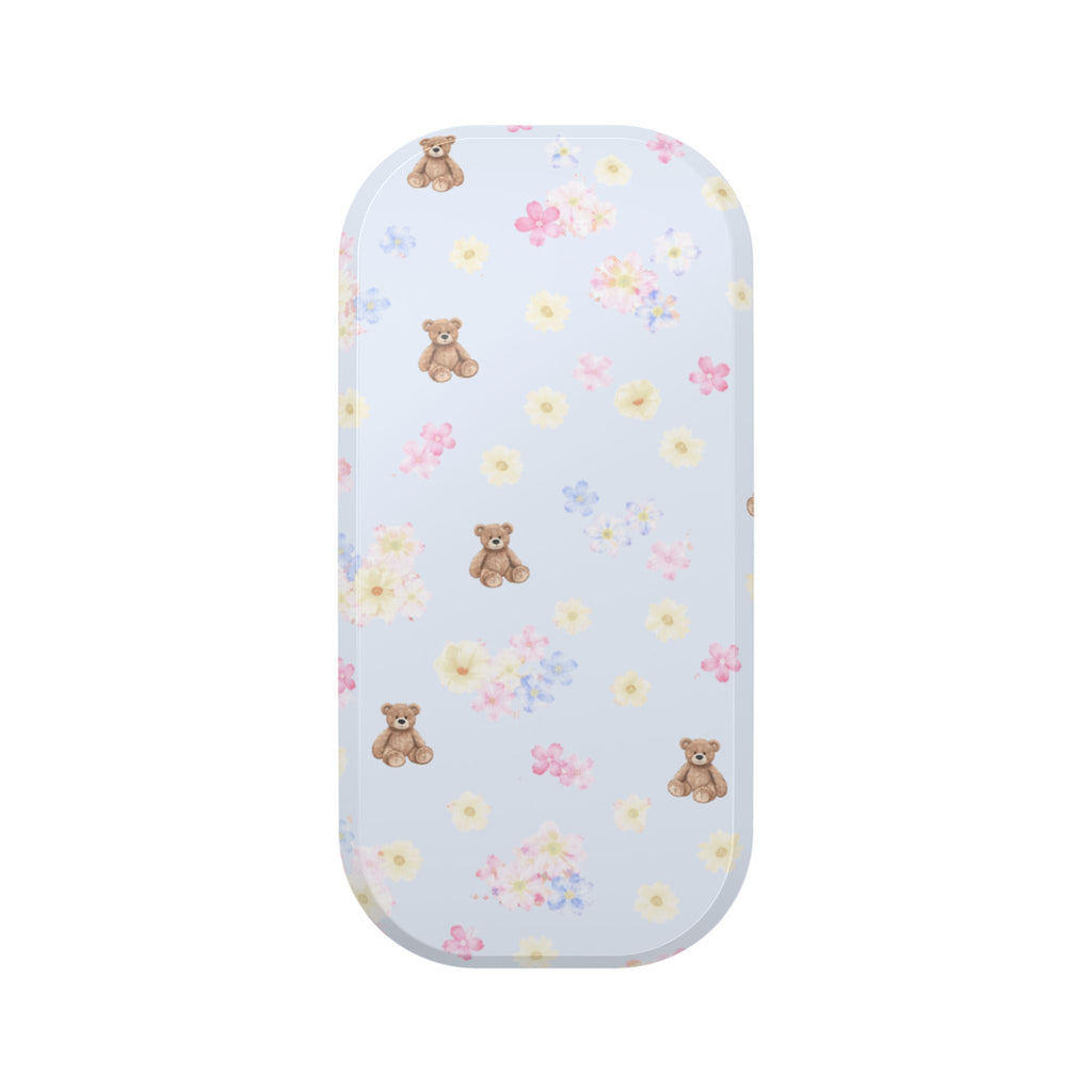 Blue bear and floral phone grip cover, rounded rectangle