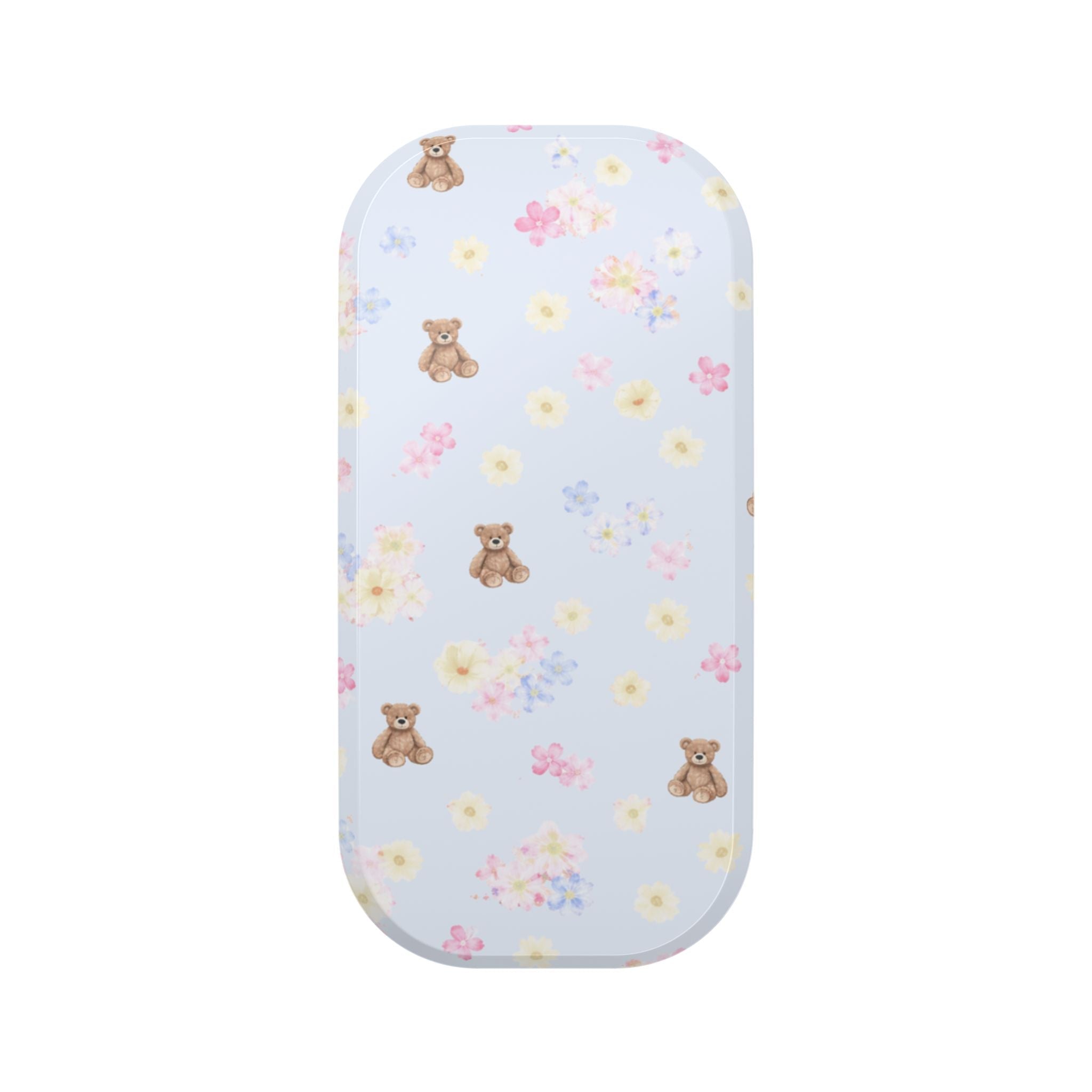 Blue bear and floral phone grip cover, rounded rectangle