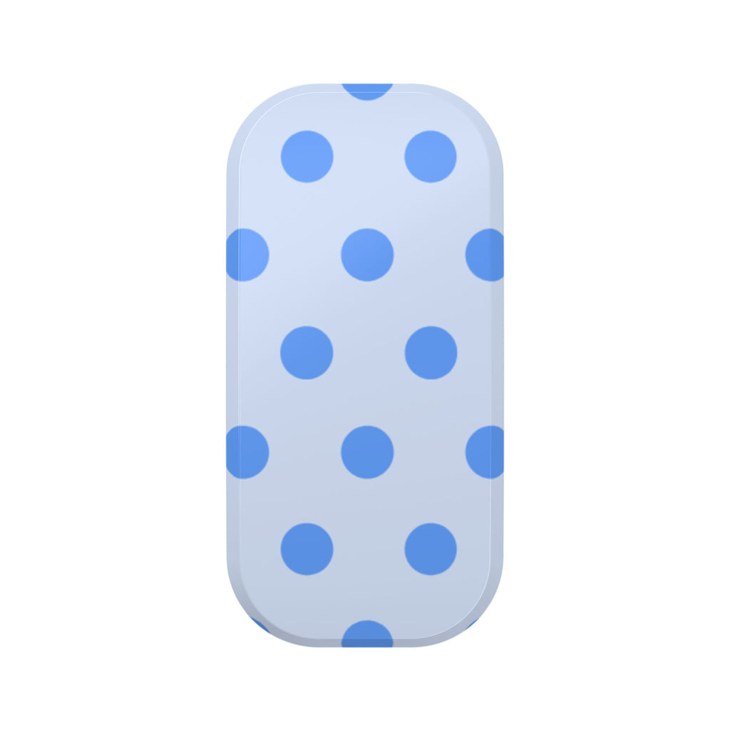 Light blue phone grip sleeve with blue polka dots, rounded rectangle