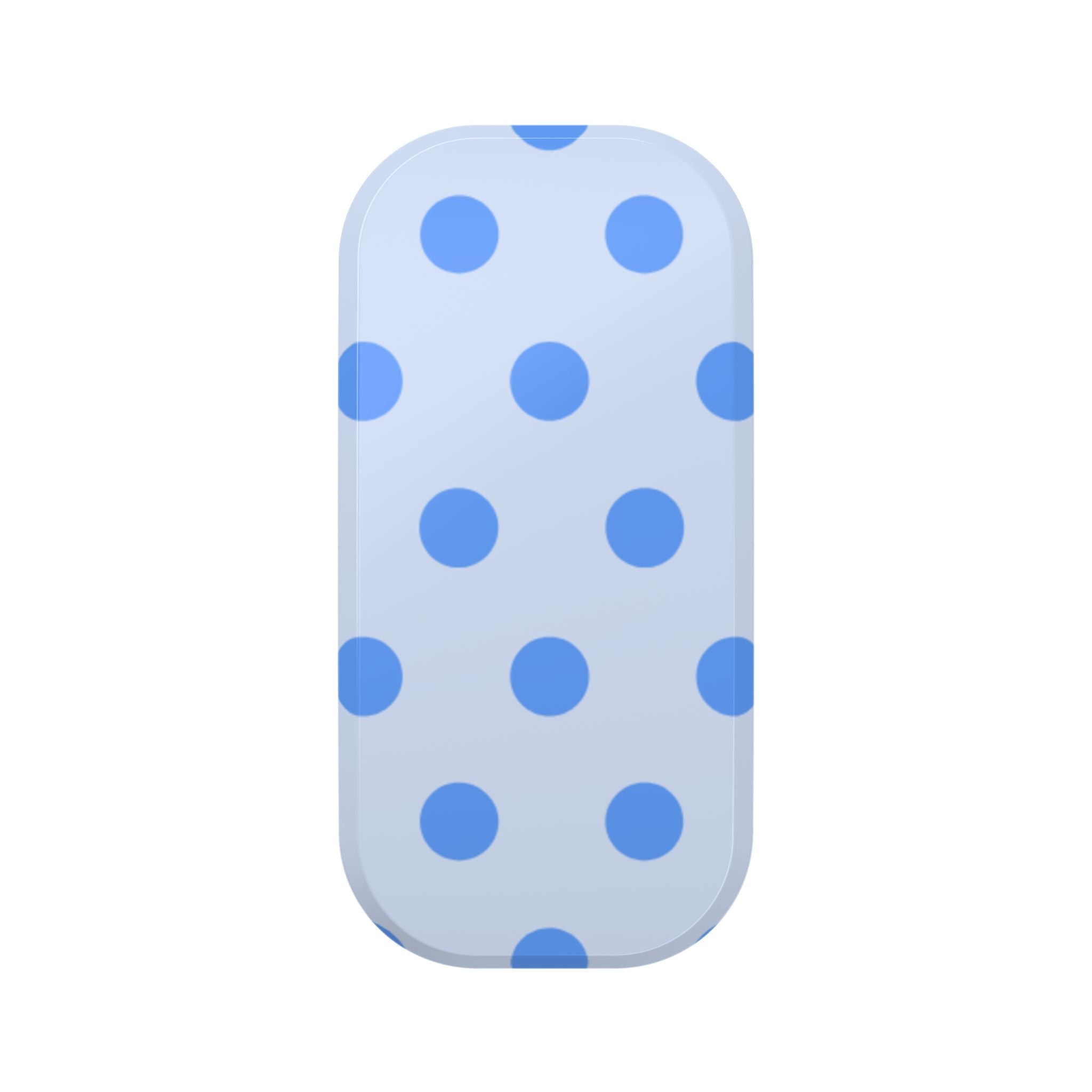Light blue phone grip sleeve with blue polka dots, rounded rectangle