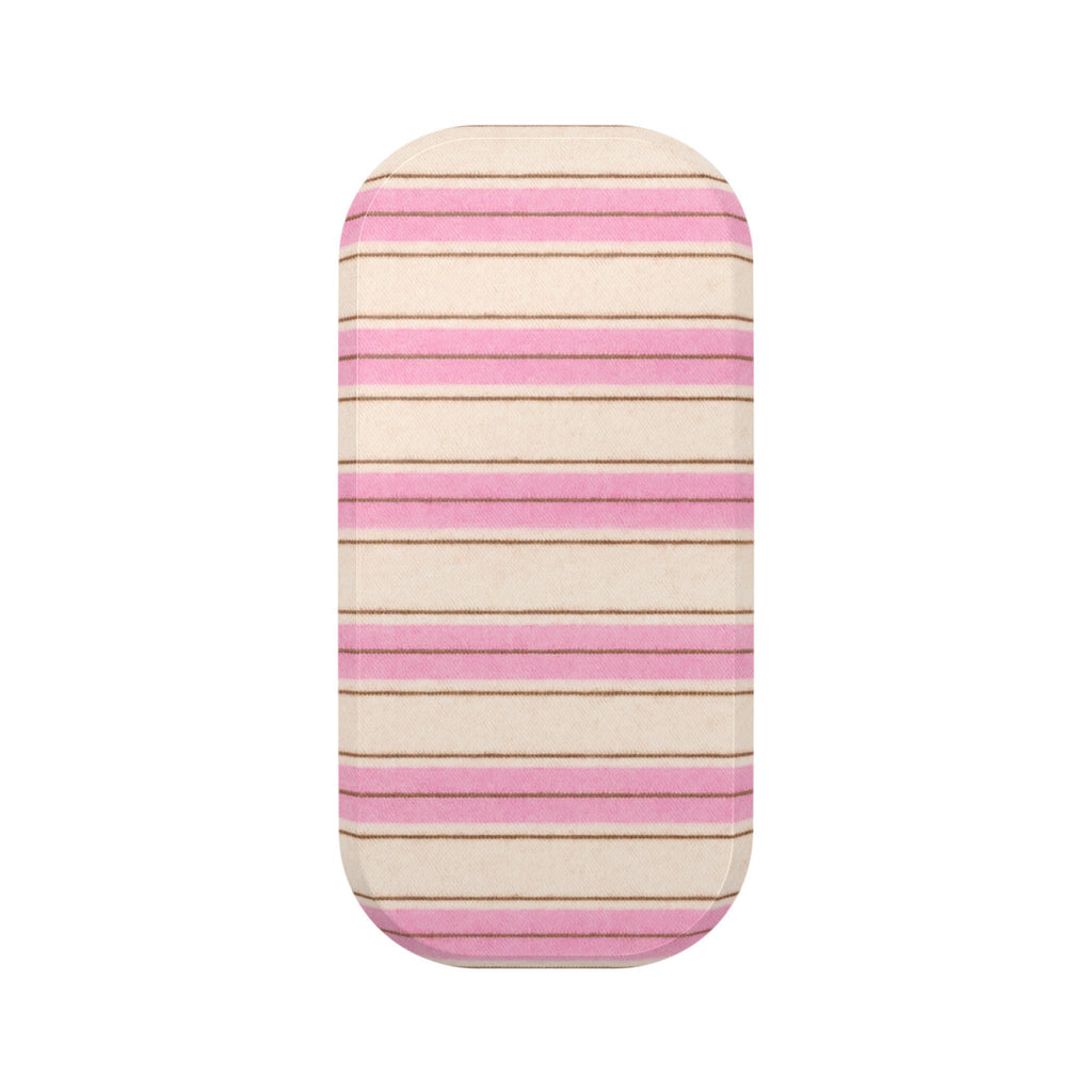 Phone grip attachment with pink and beige horizontal café stripes sleeve