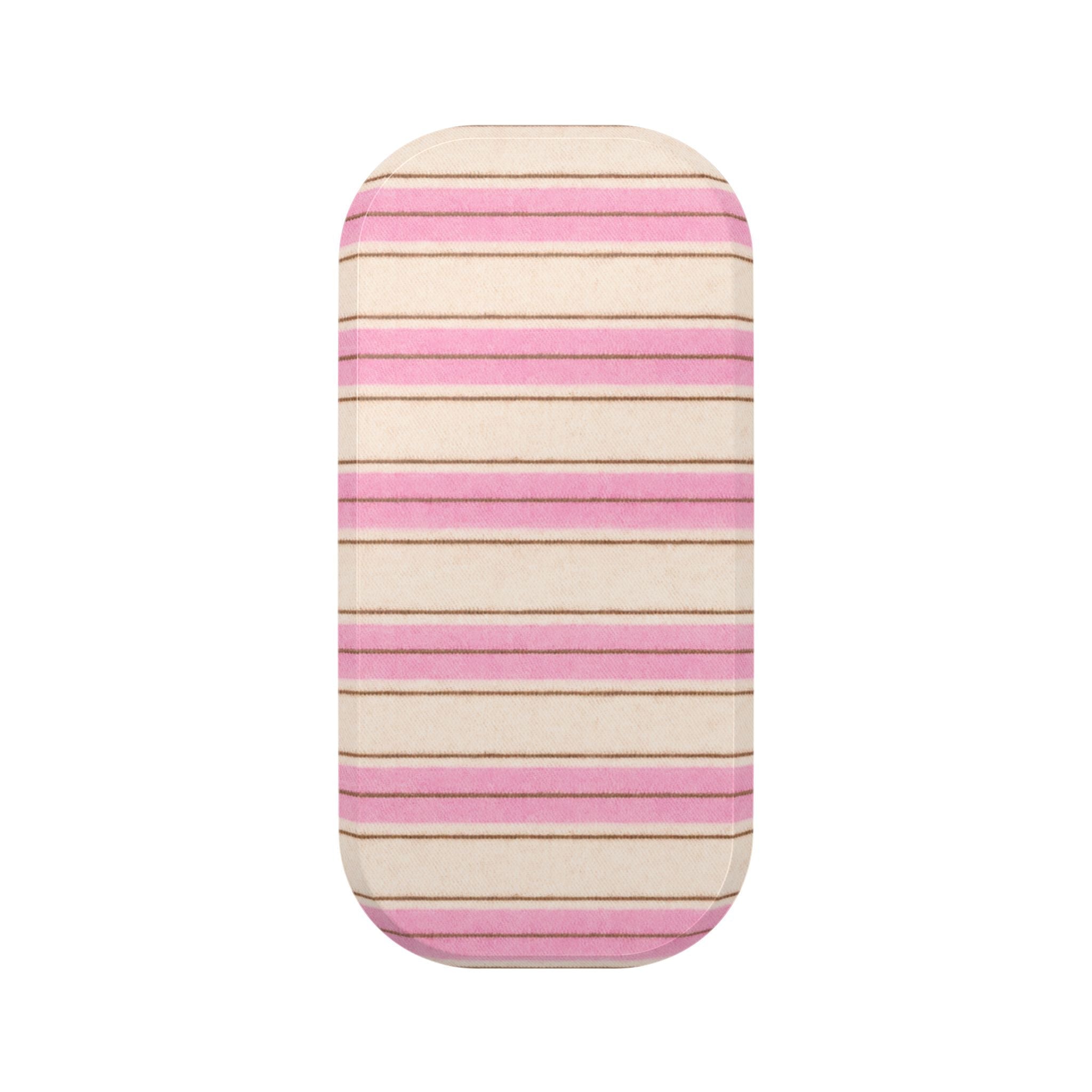 Phone grip attachment with pink and beige horizontal café stripes sleeve