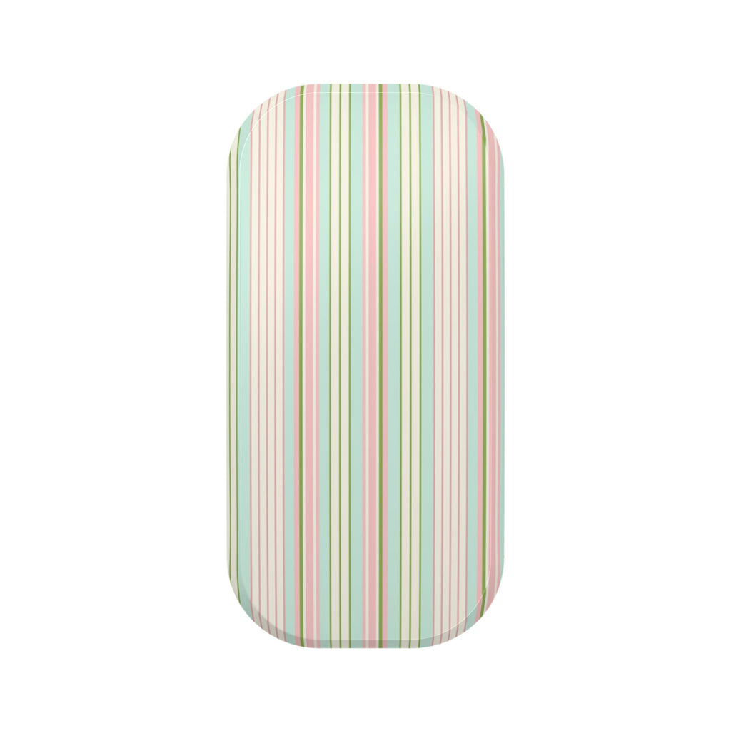 Cabana stripes phone grip attachment, rounded cylinder, pastel vertical stripes.