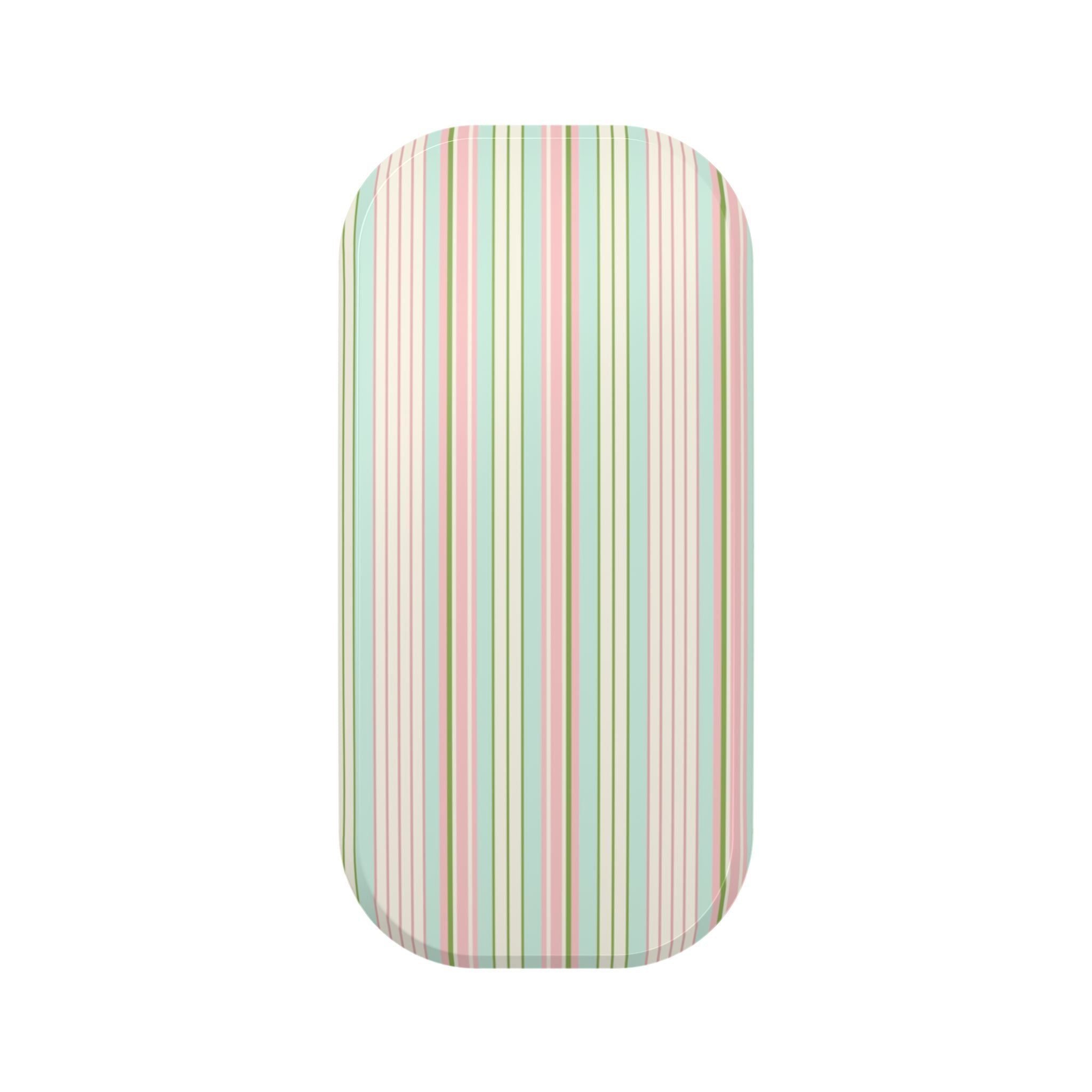 Cabana stripes phone grip attachment, rounded cylinder, pastel vertical stripes.