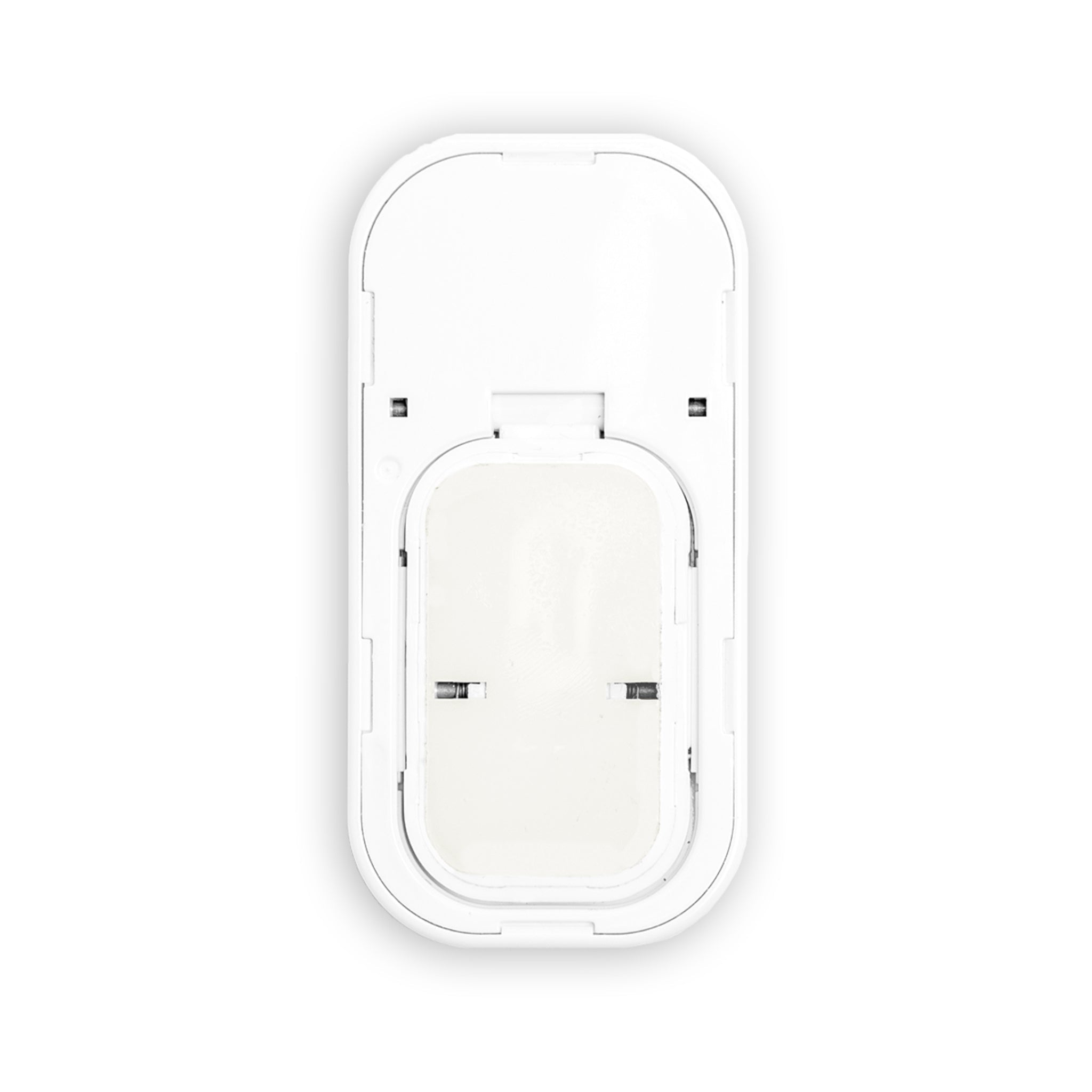 White phone case interior with latch tabs and rails