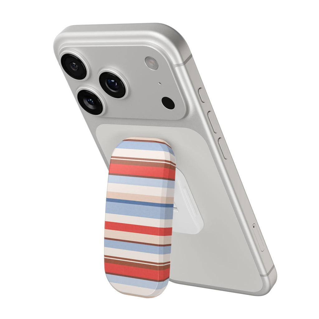 Cape Cod striped phone case with fold-out handsfree stand and camera cutouts