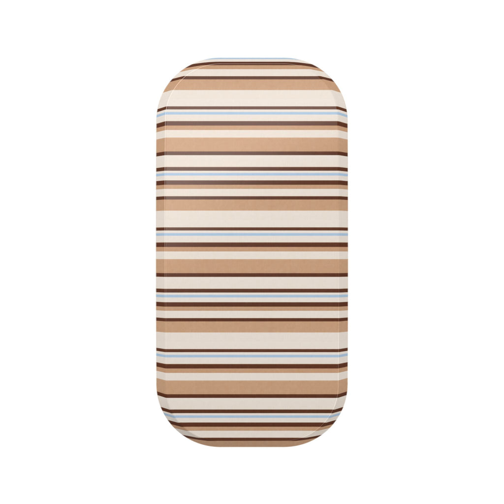 Striped phone handsfree grip cover with brown, tan, and blue horizontal stripes