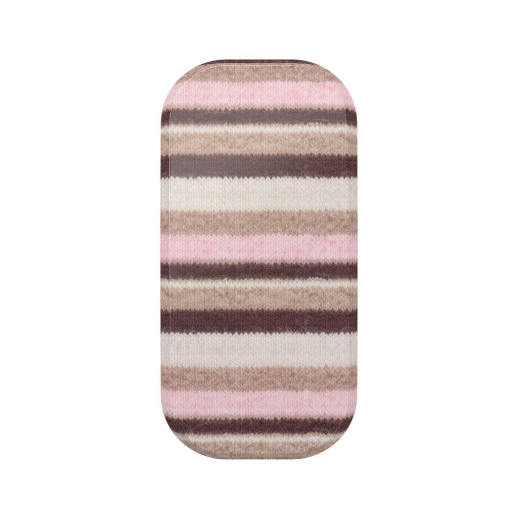 Pink and brown striped knit phone grip sleeve
