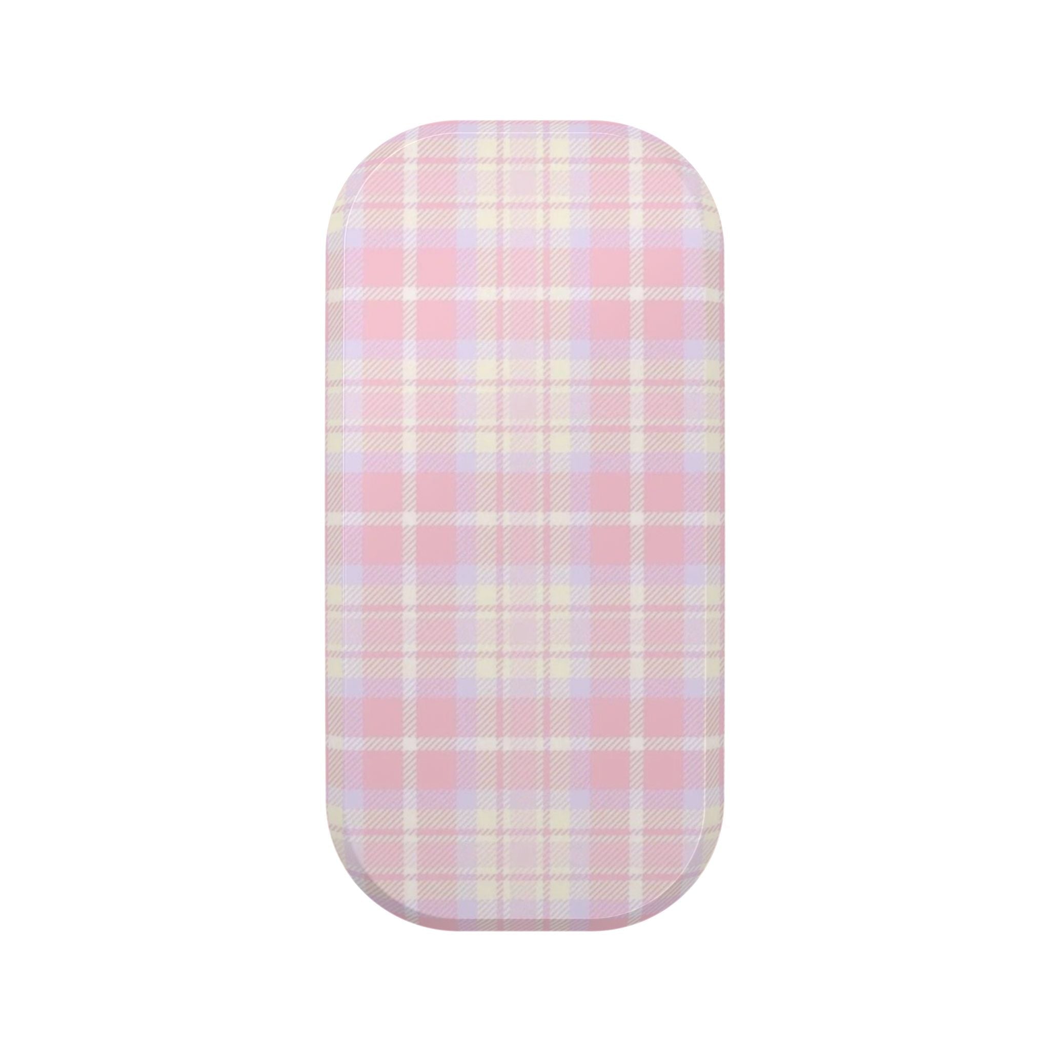 Pink rose plaid phone grip sleeve, rounded rectangular cover