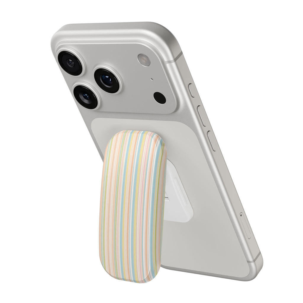 Phone case with Florence stripes grip sleeve attached, pastel vertical stripes