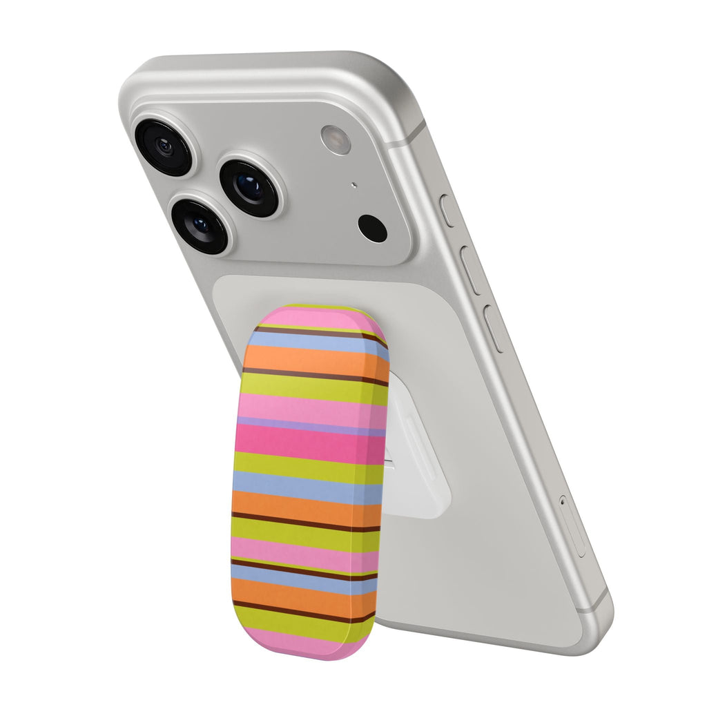 Gray phone case with striped gelato grip panel and camera cutouts