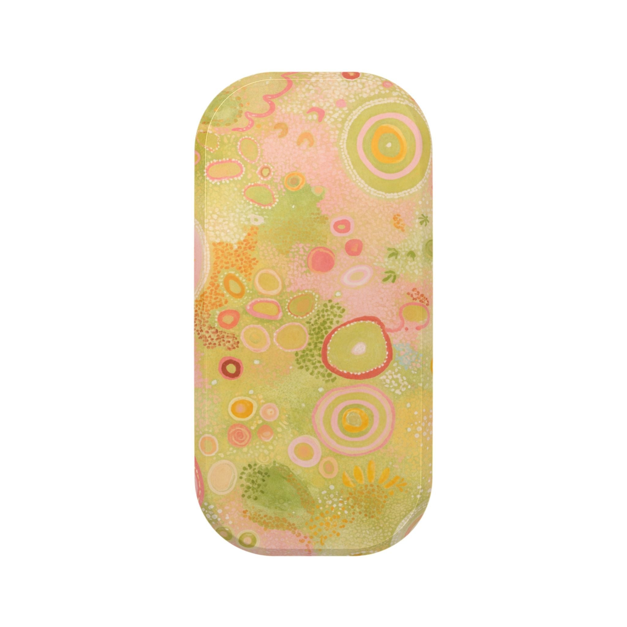 Lime Lagoon patterned hands-free phone grip attachment, oval shape