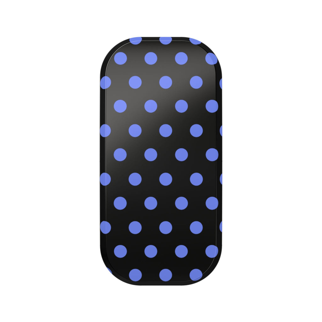 Handfree phone grip base, black with blue polka dots