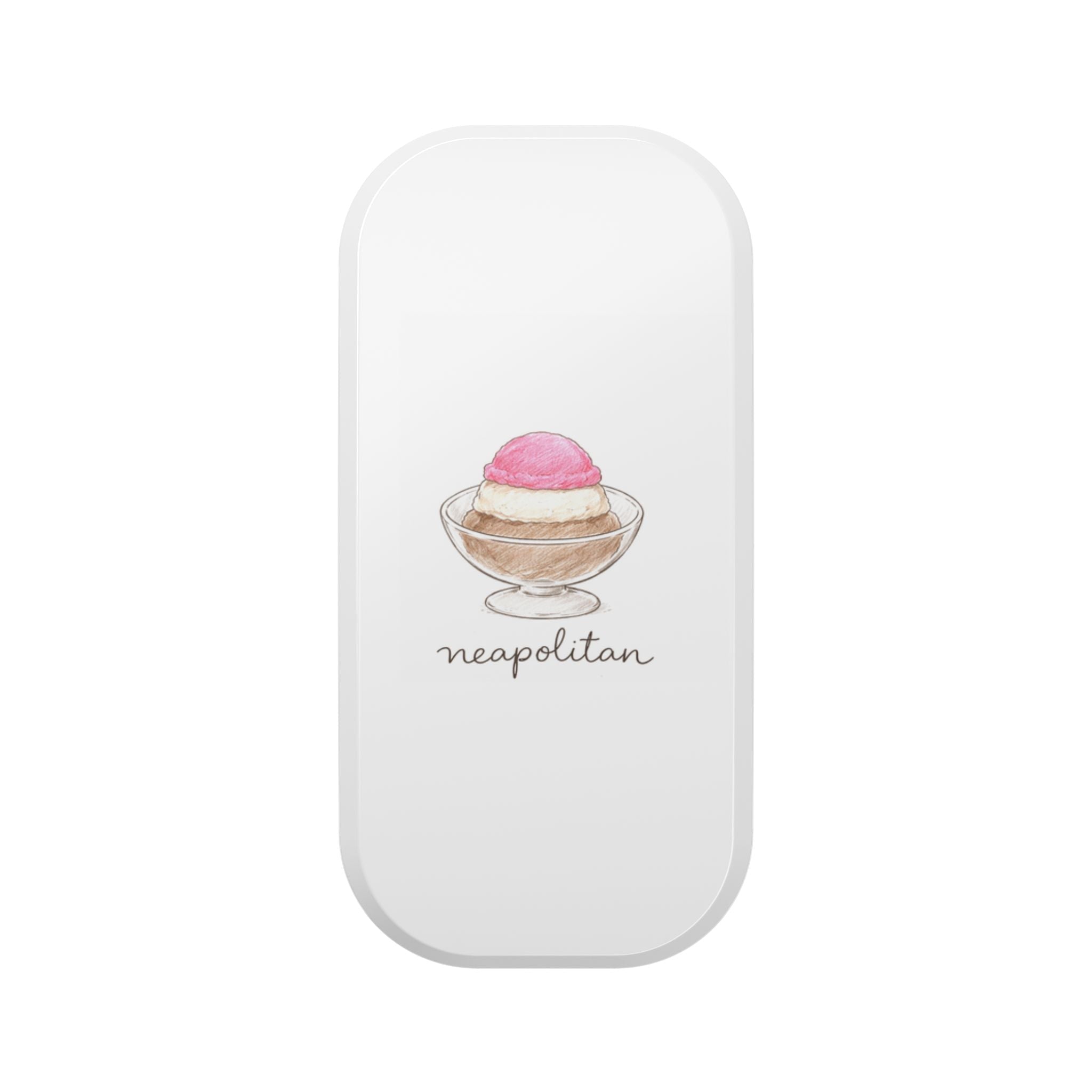 White phone case with neapolitan ice-cream graphic on front