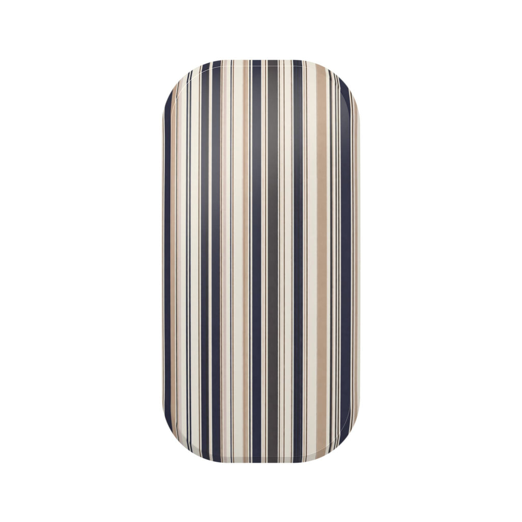 Striped phone grip pad with vertical navy, cream, and tan lines