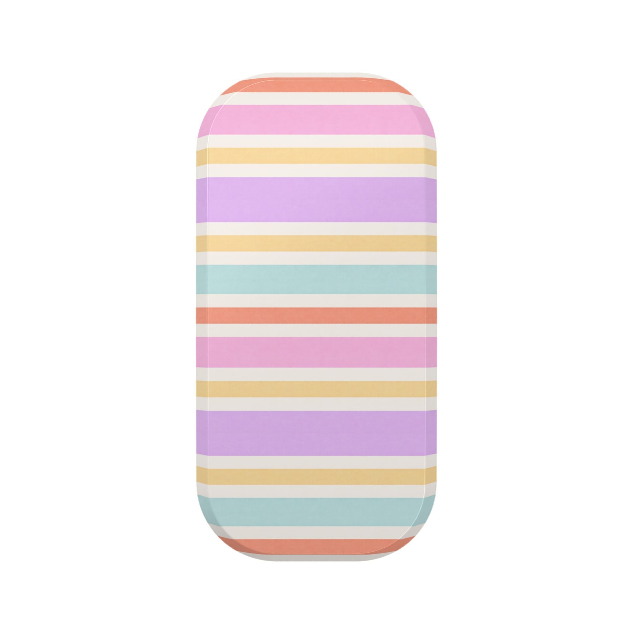 Striped phone grip pop socket sleeve in pink, purple, yellow, and blue horizontal stripes
