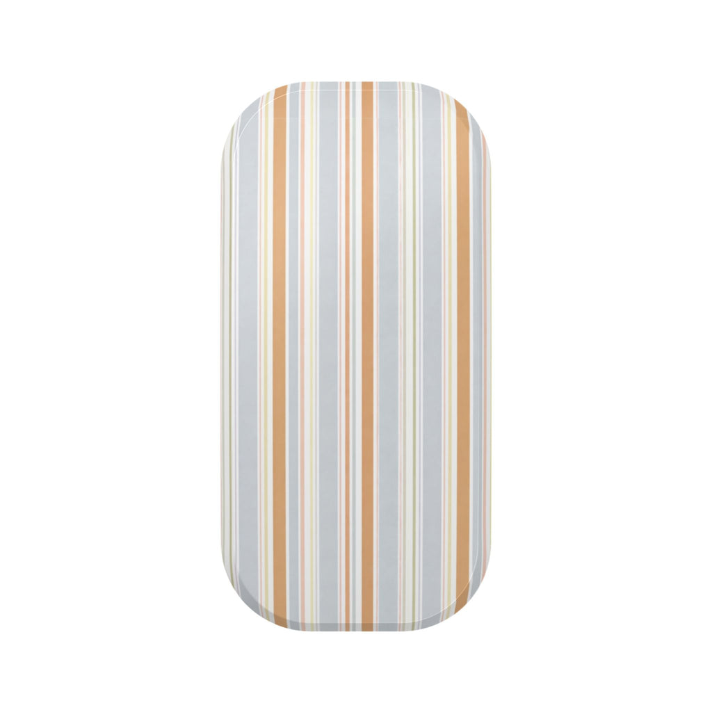 Phone grip pad cover with vertical sky blue, tan, and cream stripes