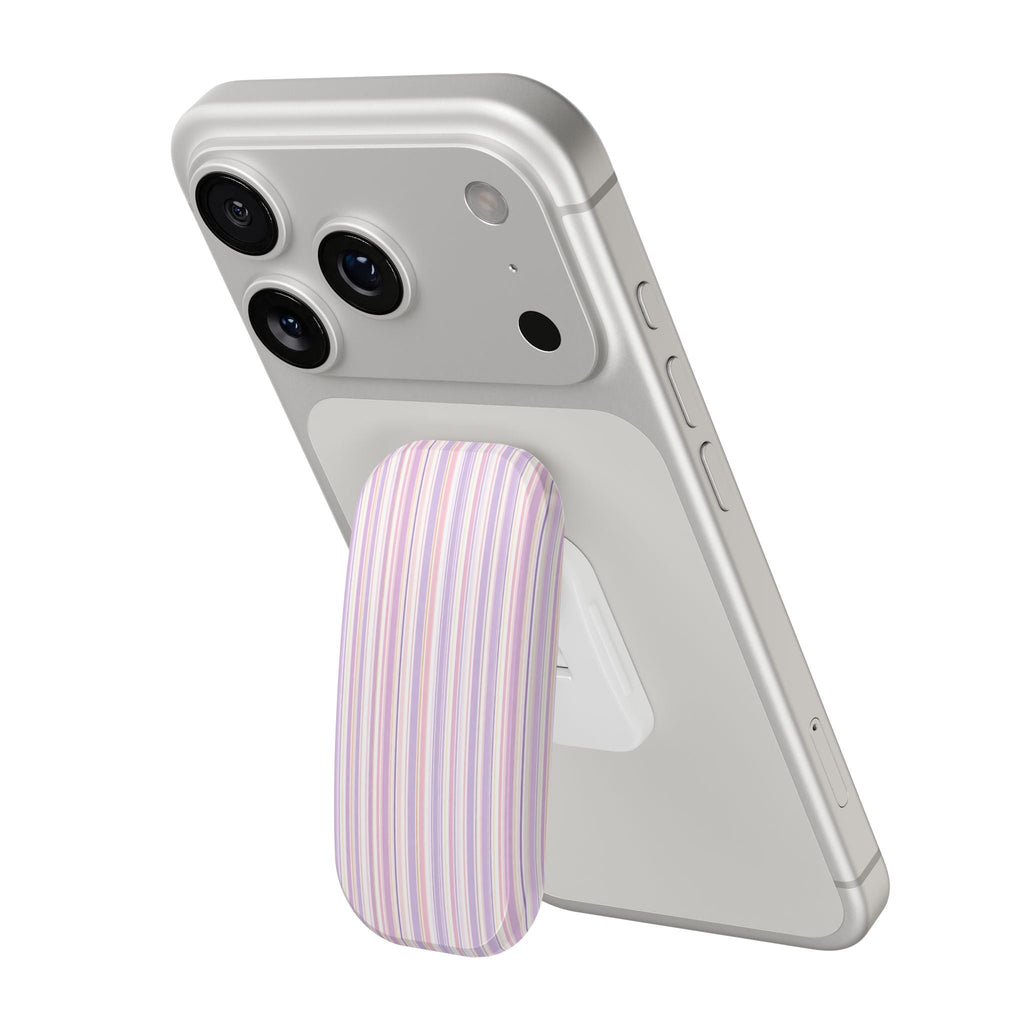 Pastel striped handsfree phone grip attached to phone case