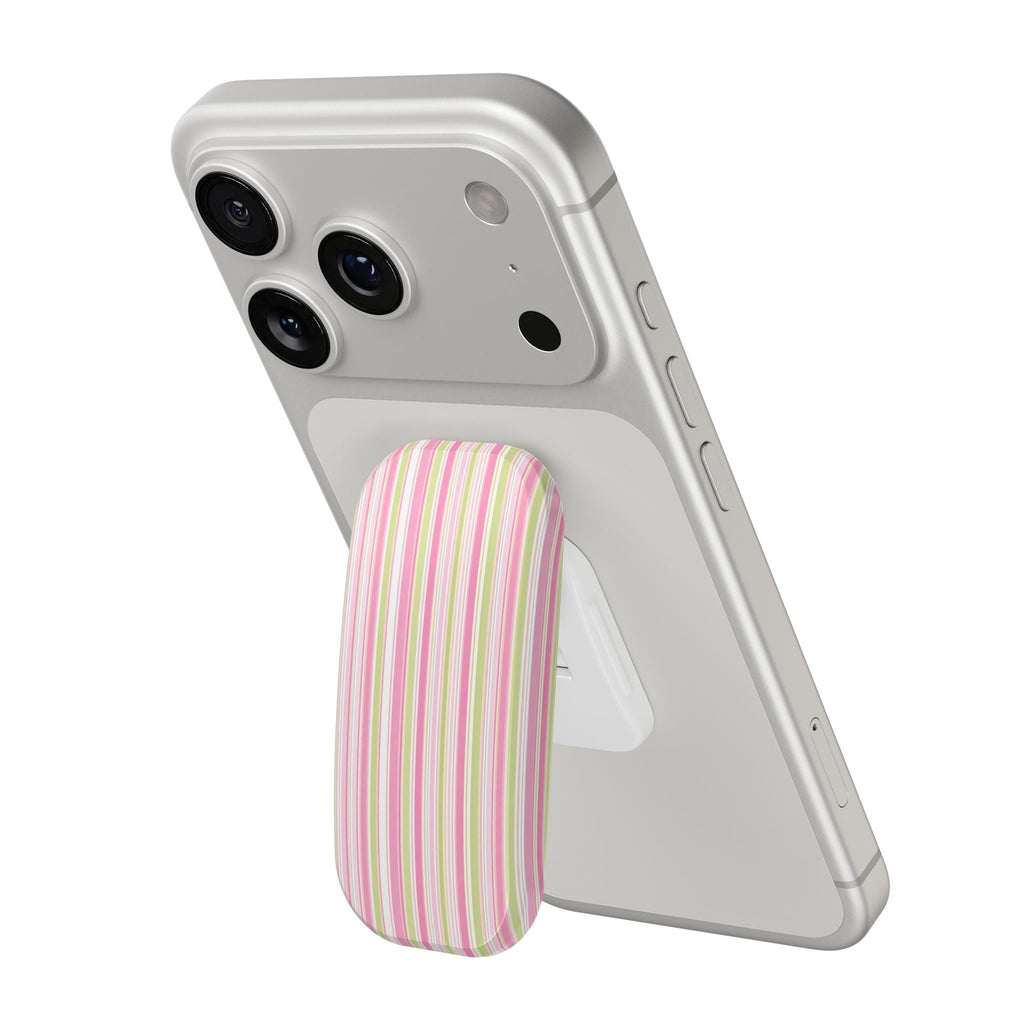 Phone case with multicolor vertical stripe hands-free grip accessory