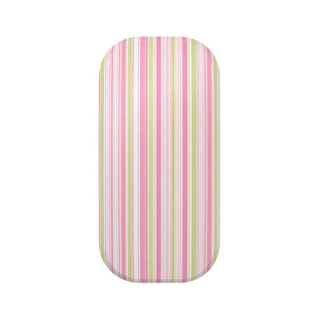 Striped phone grip with multicolor vertical stripes, rounded oval shape