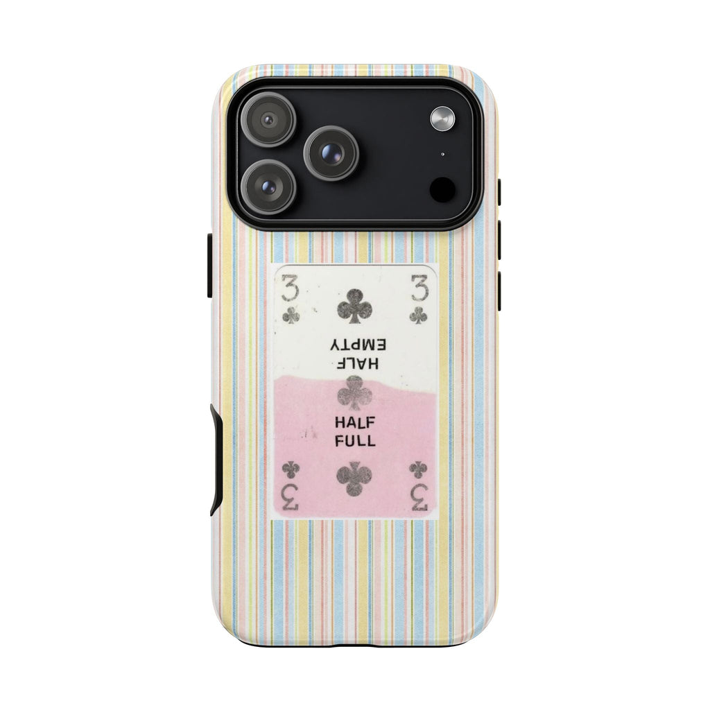 Pastel vertical stripe phone case with lucky card graphic and camera cutout