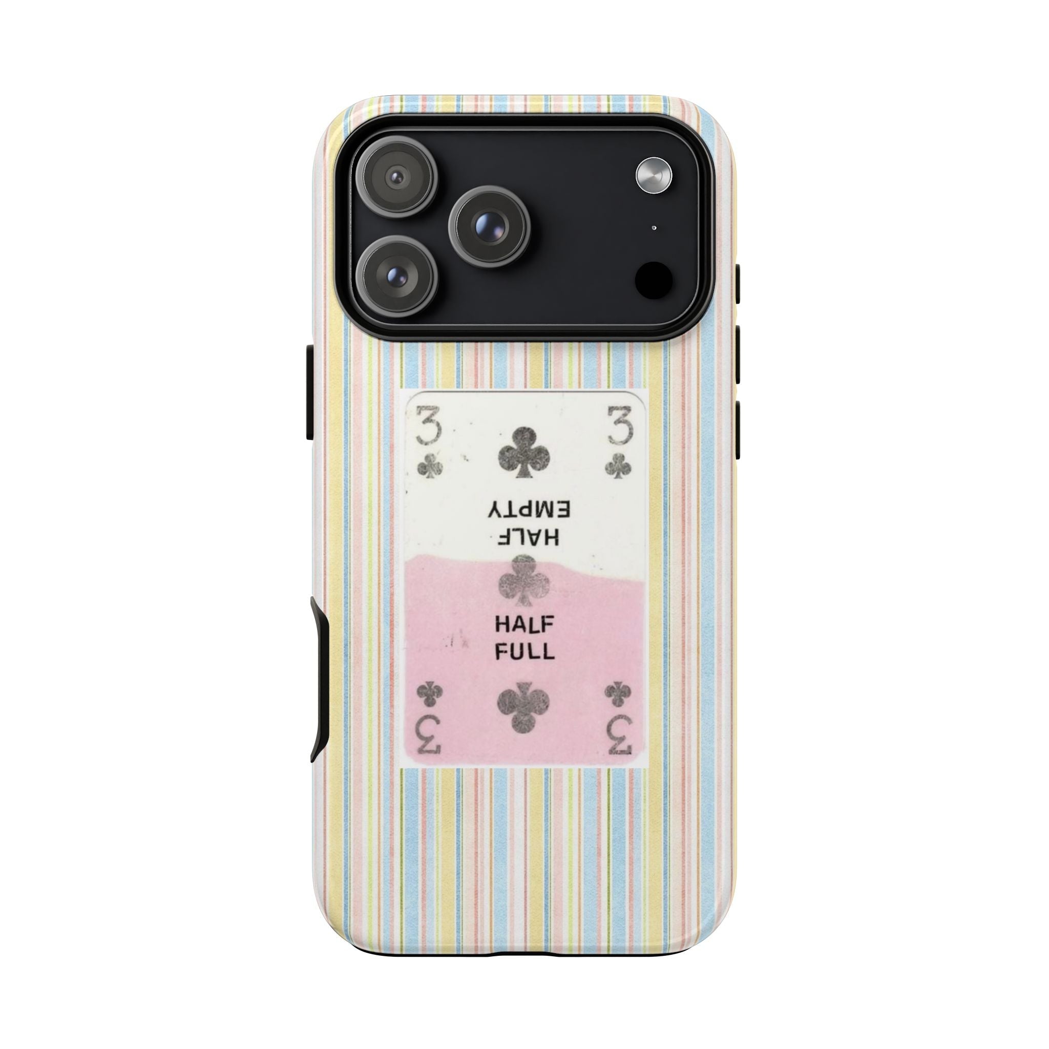 Pastel vertical stripe phone case with lucky card graphic and camera cutout