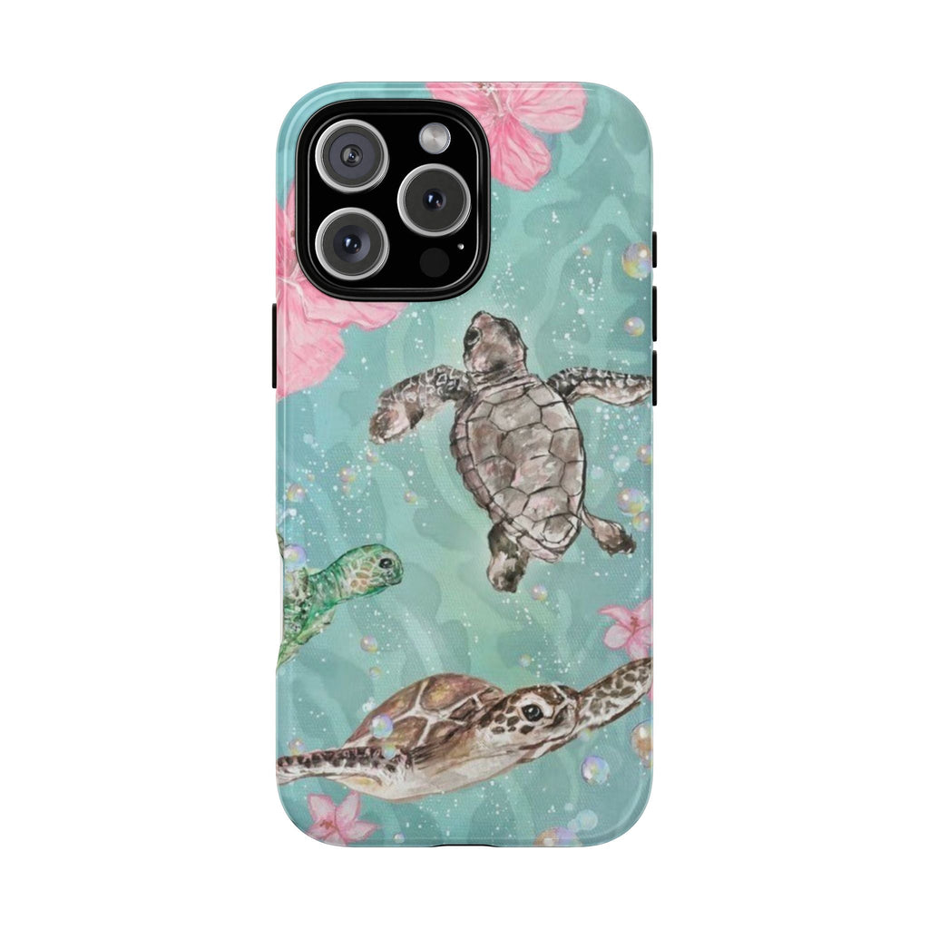 Hawaii sea turtles phone case, mint blue undersea scene with turtles and fish