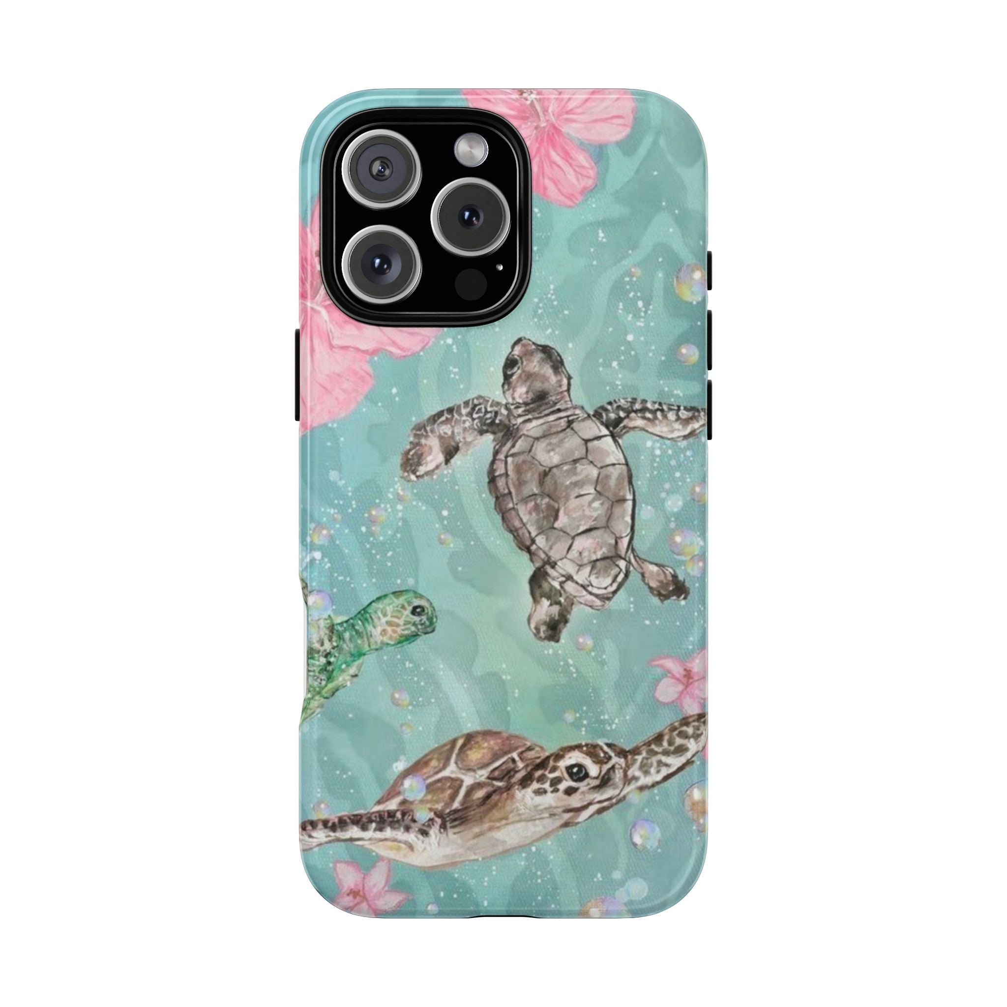 Hawaii sea turtles phone case, mint blue undersea scene with turtles and fish