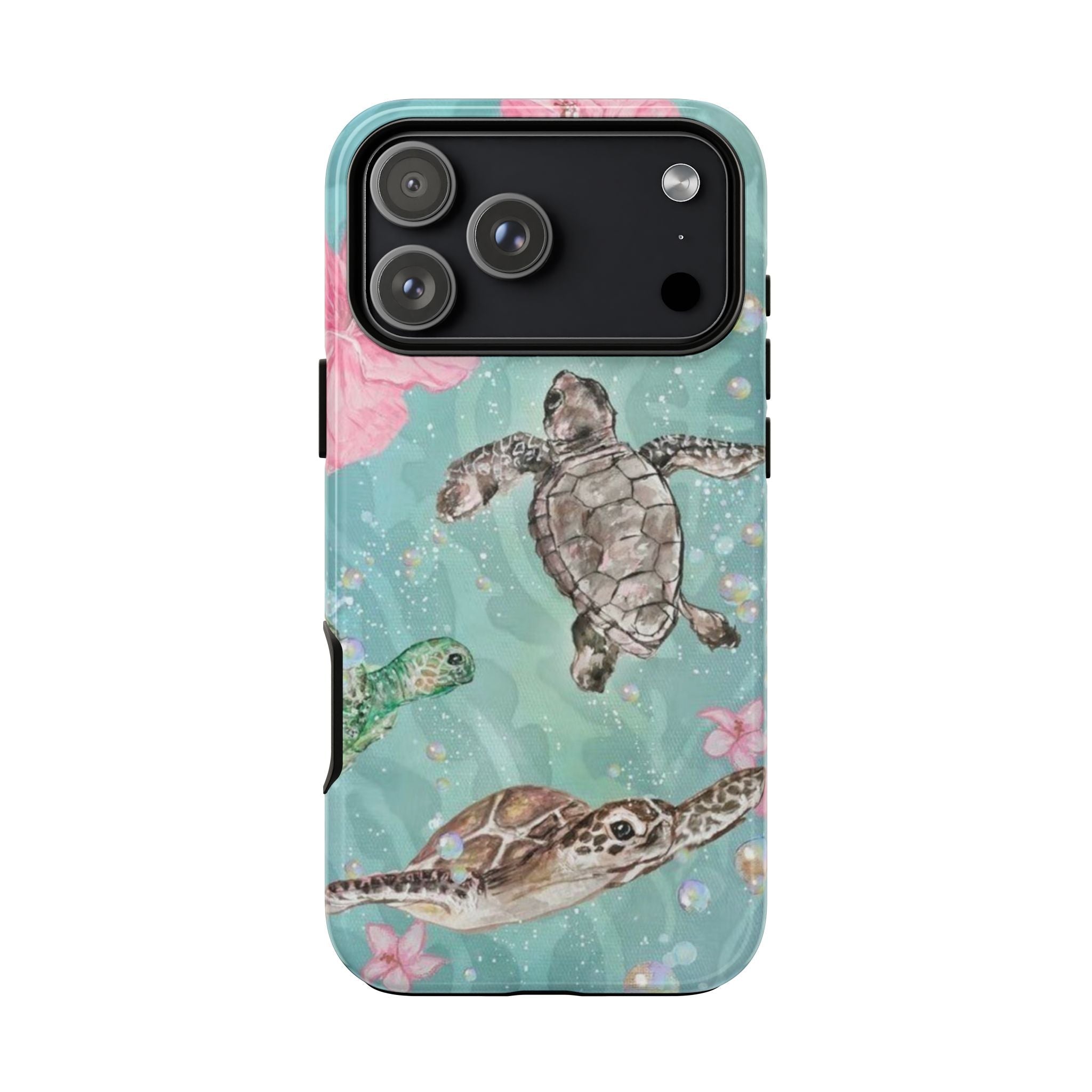 Hawaii sea turtles phone case, mint blue print with turtle and sea turtle near bottom