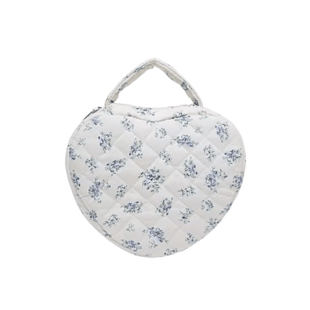 Pink ribbon bow heart quilted bag with rose floral pattern