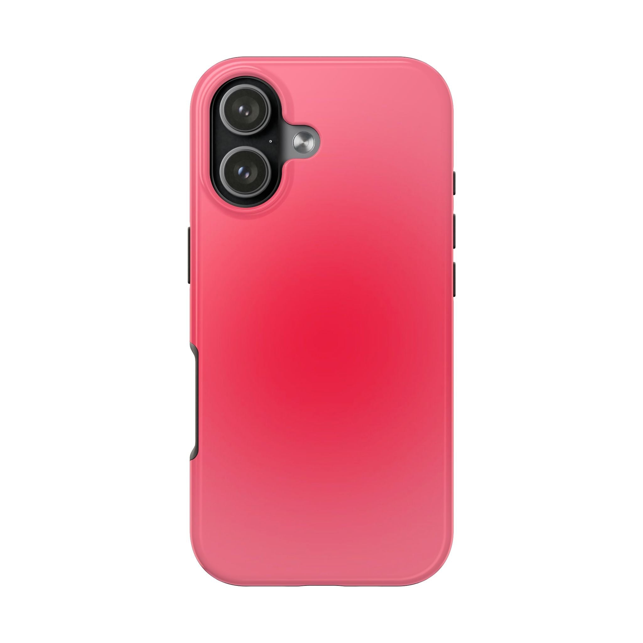 Red/pink phone case with camera cutout and raised lens rings