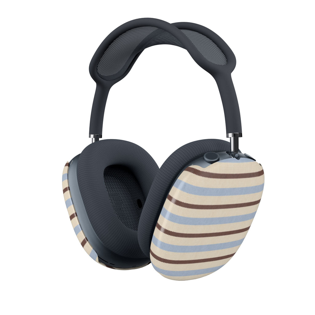 AirPods Max ear pad covers, honey-brown striped bands in blue and beige