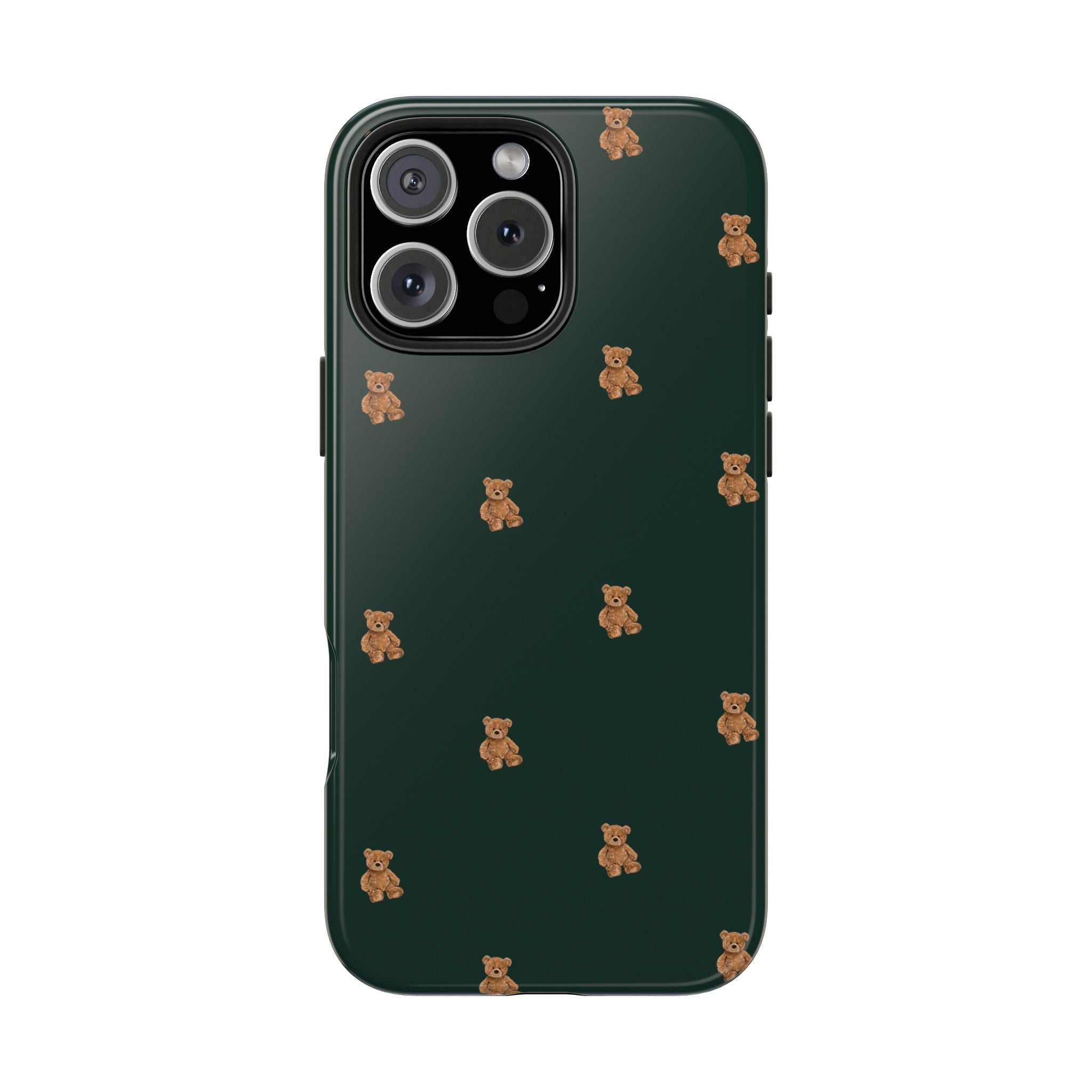 Hunter green minimalist teddy bear phone case pattern with camera module cutout