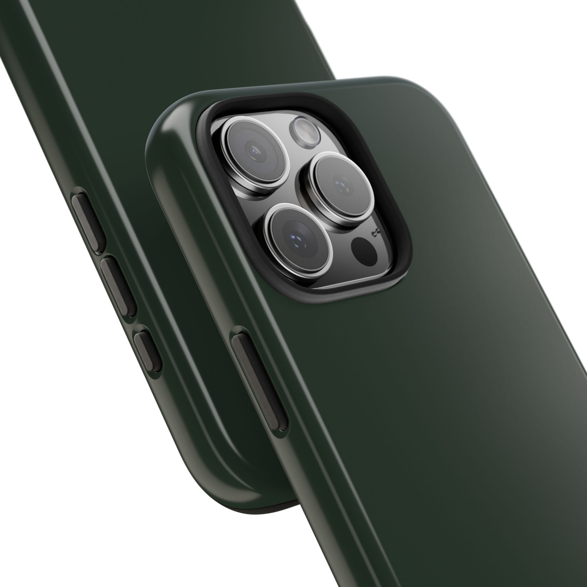Hunter green phone case showing camera cutout and slim side buttons