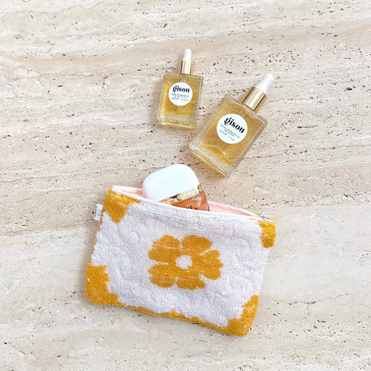 VINTAGE TEDDY ORANGE DAISY POUCH-AYJAY