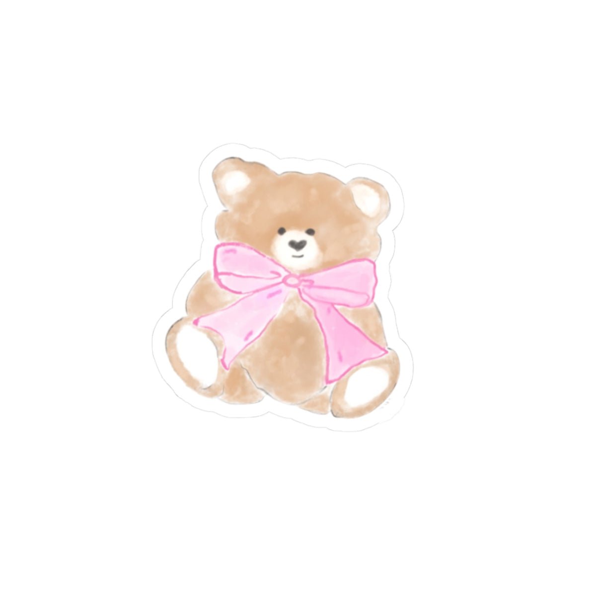 Teddy bear bow sticker with pink ribbon, cute bear face and paws