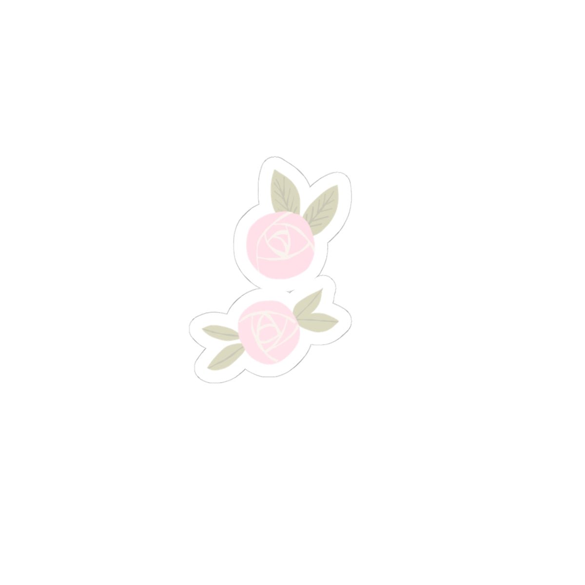 Pink rose sticker with green leaves and layered petals