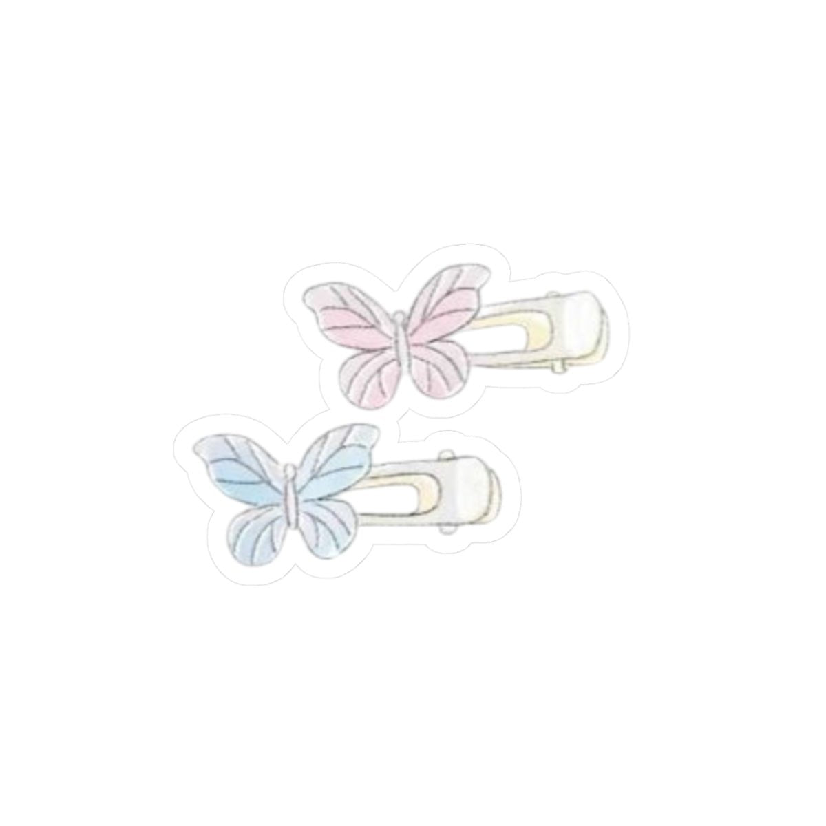 Butterfly pins sticker set: one pink-striped and one blue-striped butterfly