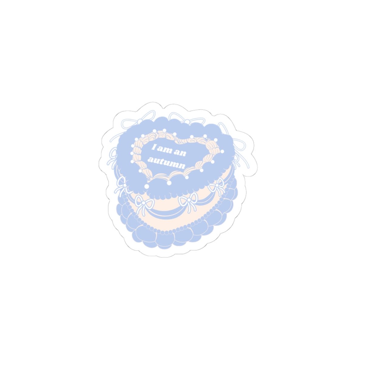 “I am an autumn” cake sticker in blue with ornate border