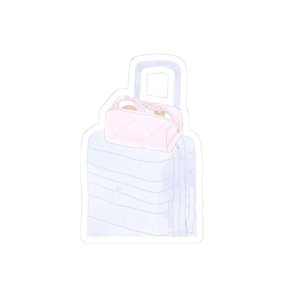 Pink vanity bag sticker with top handle and a small stitched zipper pouch
