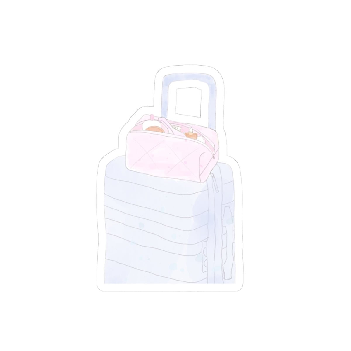 Pink vanity bag sticker with top handle and a small stitched zipper pouch