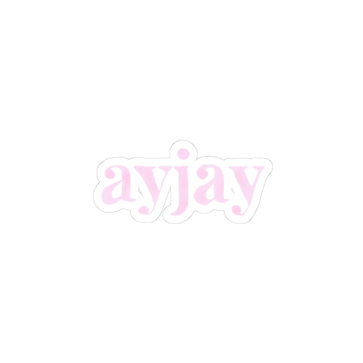 AYJAY logo sticker, pink script with white outline, die-cut