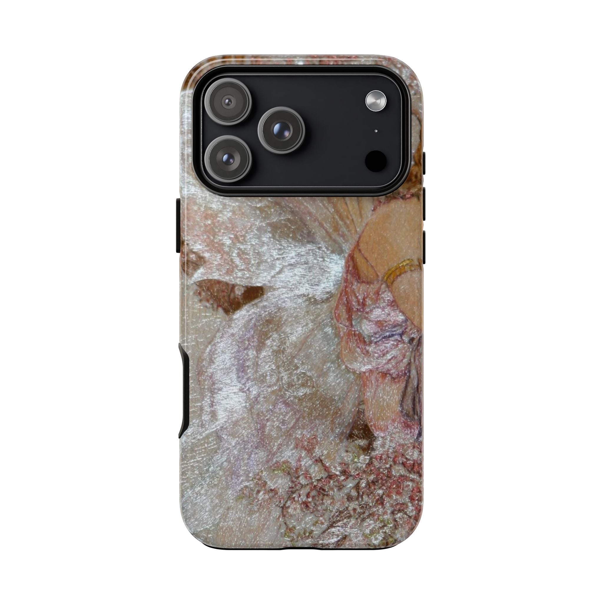 Iridescent wing pattern phone case with camera lens and flash openings