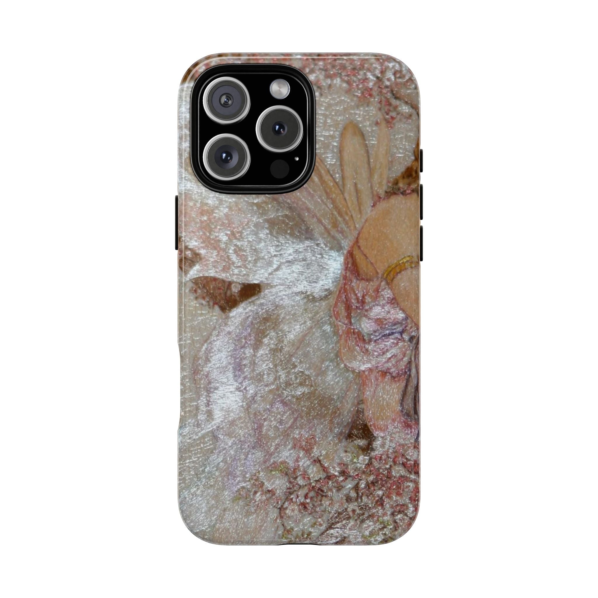 Iridescent wing pattern phone case with raised camera cutouts
