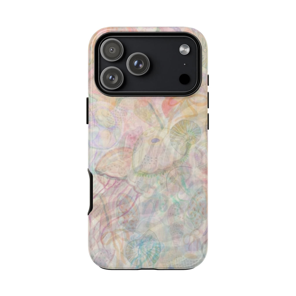 Pastel translucent jellyfish sea shell phone case with reinforced camera frame
