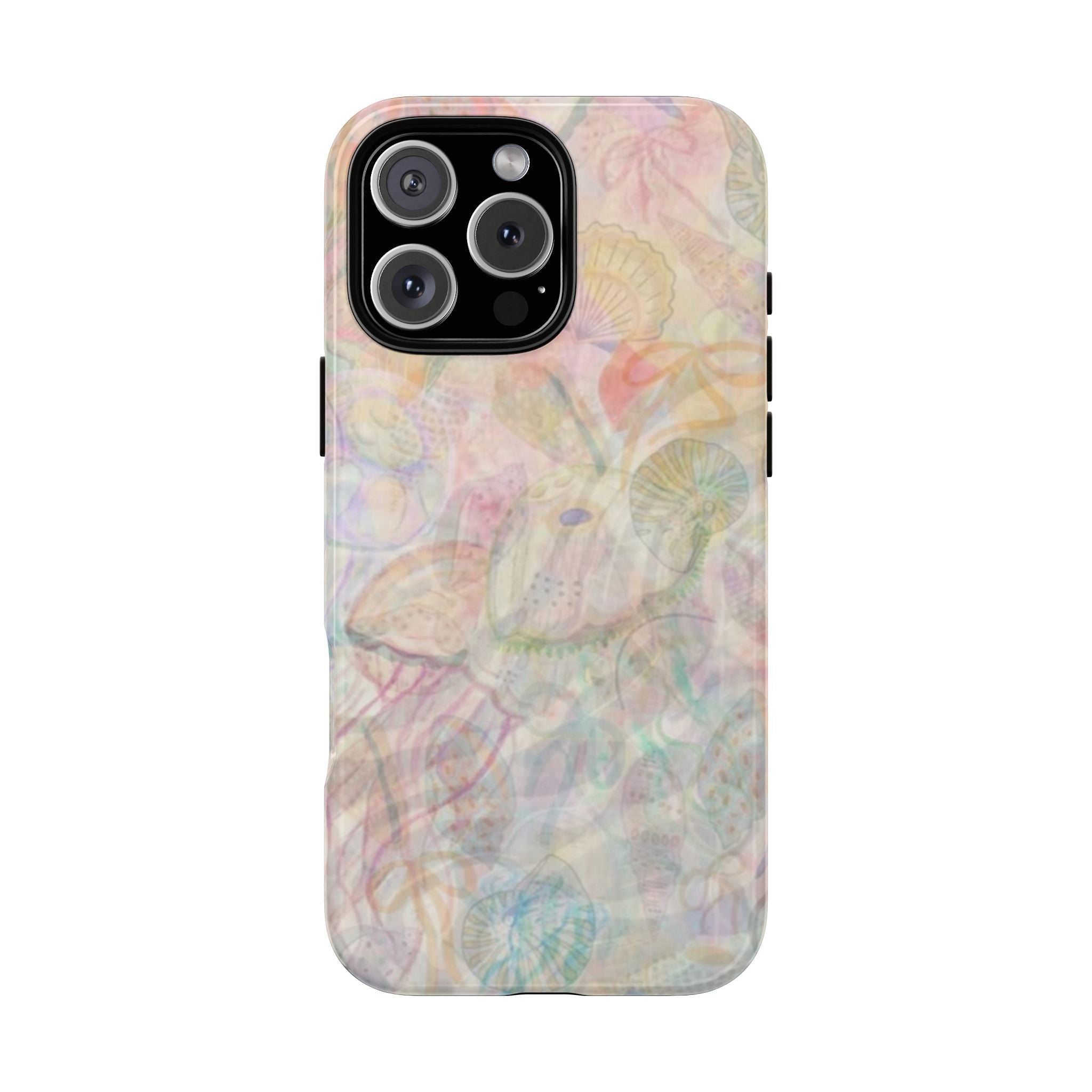 Jellyfish and sea shell phone case, pastel translucent with camera cutout